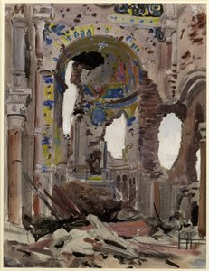 Gebombardeerd interieur van de Albert Kerk, 1918
